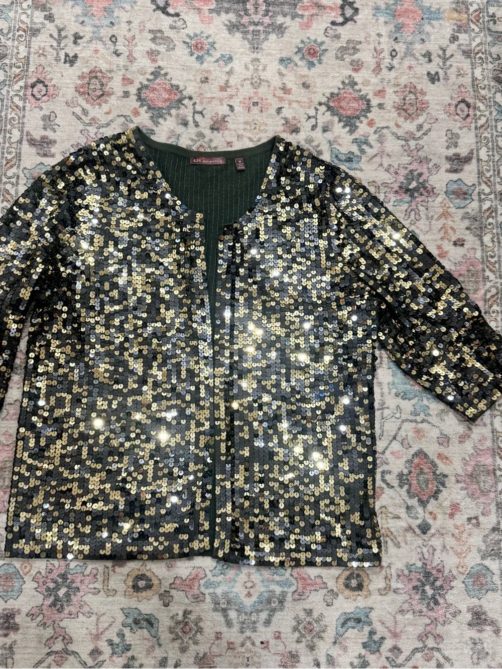 525 America Women's Gold and Olive Green Sequin Cardigan Sz M